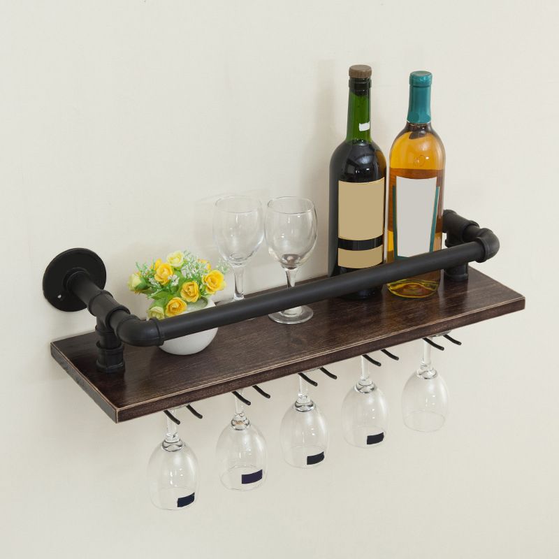 Industrial Wall Mounted Wine Bottle & Glass Rack Wooden Bottle Wine Rack for Kitchen