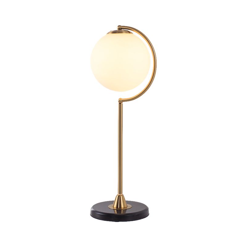 S/C Shaped/Bend Bedside Table Light Metal 1/2-Head Designer Night Lamp in Gold with Ball Cream Glass Shade