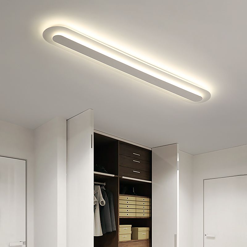 Minimalism Flush Mount Linear Metal LED Ceiling Light Fixture in White for Hallway