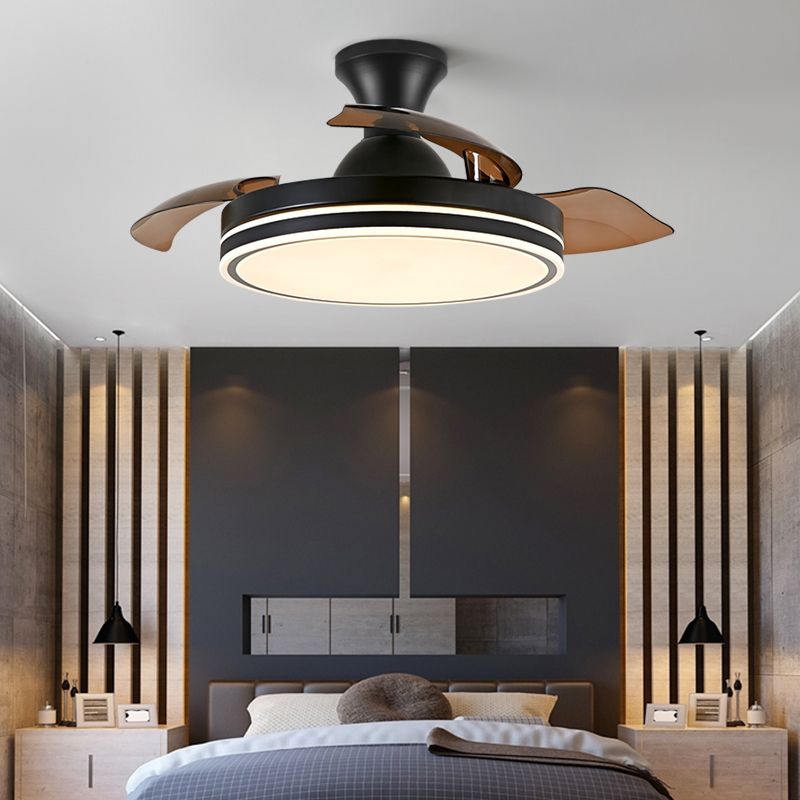 Metallic Drum Hanging Fan Lamp Frequency Conversion Modern LED Semi Flush Mount Lighting