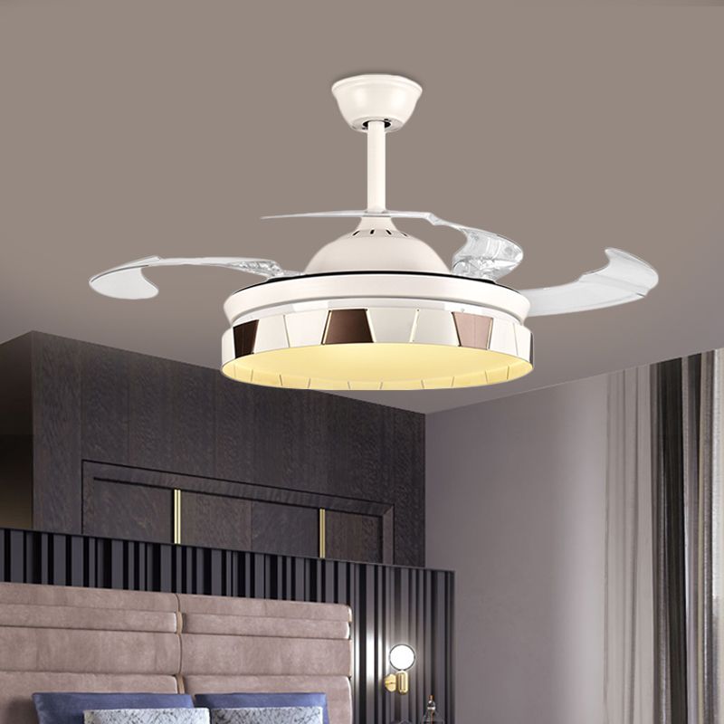 Circular Kitchen Hanging Fan Light Minimalist Metal LED 42" W Silver Semi Flush Mount Ceiling Fixture, 4 Clear Blades