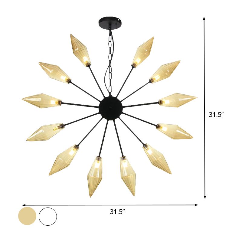 6/9/12 Lights Chandelier Lamp Industrial Sputnik Amber/Clear Glass Ceiling Light Fixture in Black/Copper/Chrome