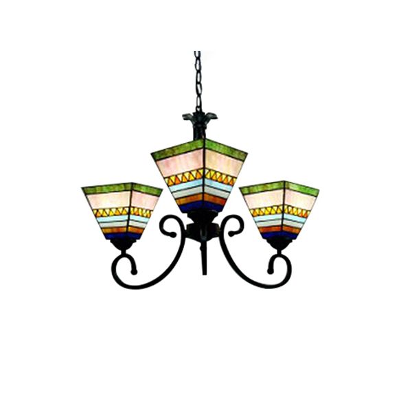 Stained Glass Craftsman Chandelier Living Room 3 Lights Tiffany Antique Ceiling Pendant in Pink