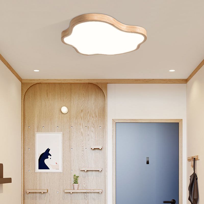 Modern Style Cloud Shape Flush Mount 1 Light Wood Ceiling Light for Bedroom