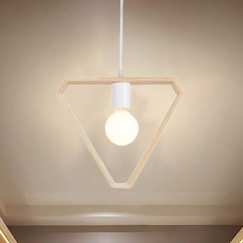 Triangle / carré / hexagonal suspension pendentif contemporain en bois à 1 lumière de chambre à coucher