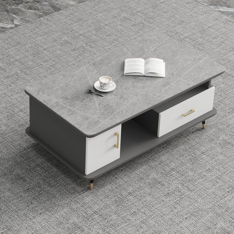 Modern Style Black Gold/white/platinum/gray Rock Slab Top Metal Base Coffee Table