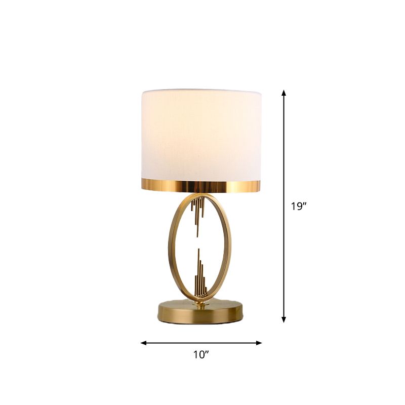 Round Fabric Table Light Traditional Single Living Room Nightstand Lighting in Brass