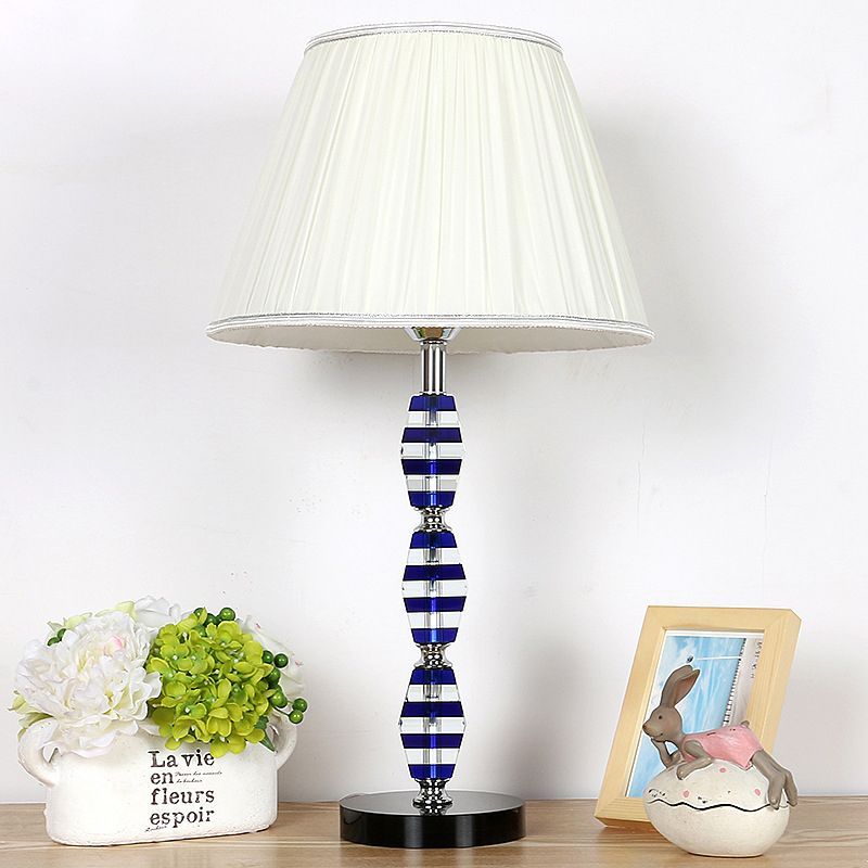 1 Head Dining Room Desk Light Modern Blue Night Table Lamp with Tapered Fabric Shade