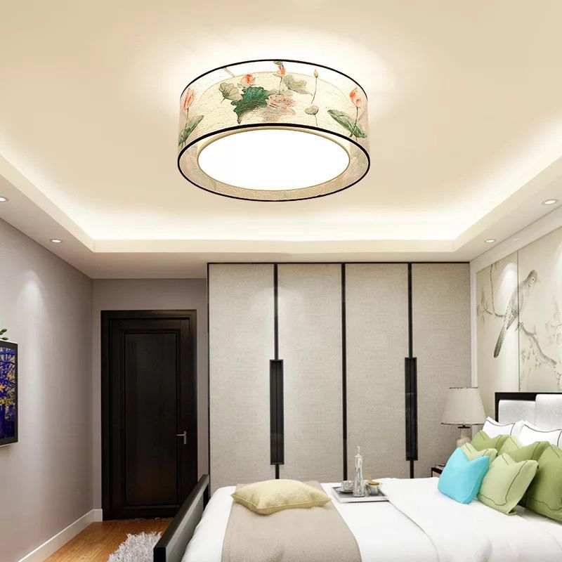 Square/Round Fabric Flush Light Chinese Style Flush Ceiling Light for Living Room