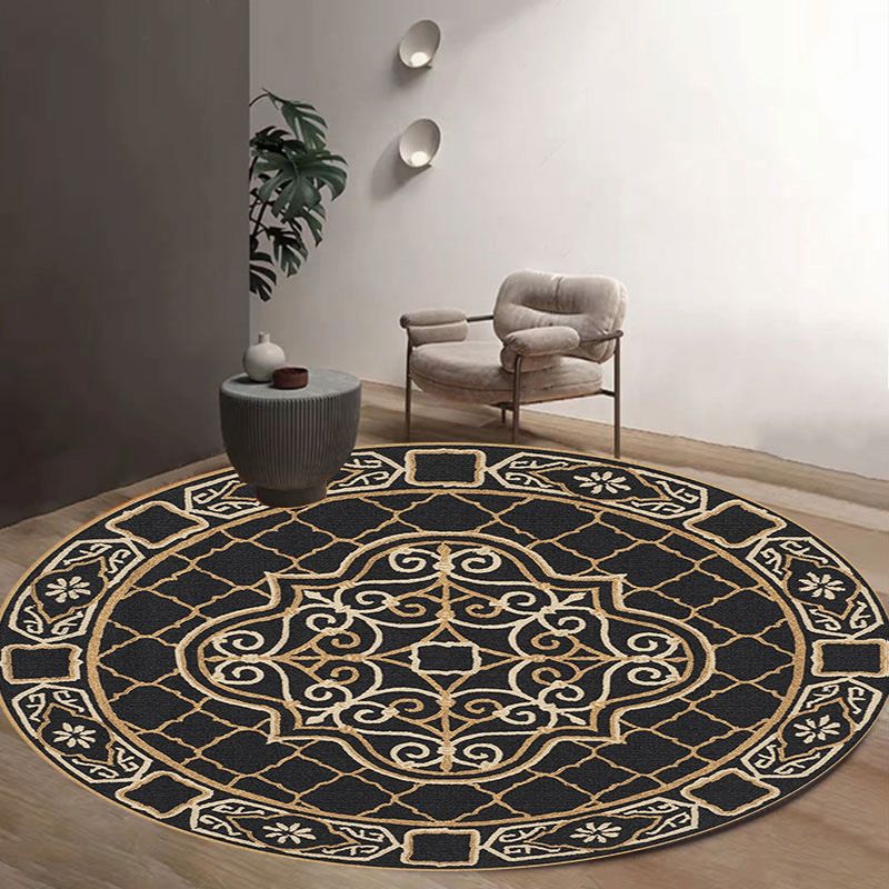 Tapis rond antique rétro à imprimé floral tapis intérieur Polyester tapis de support sans glissement pour salon