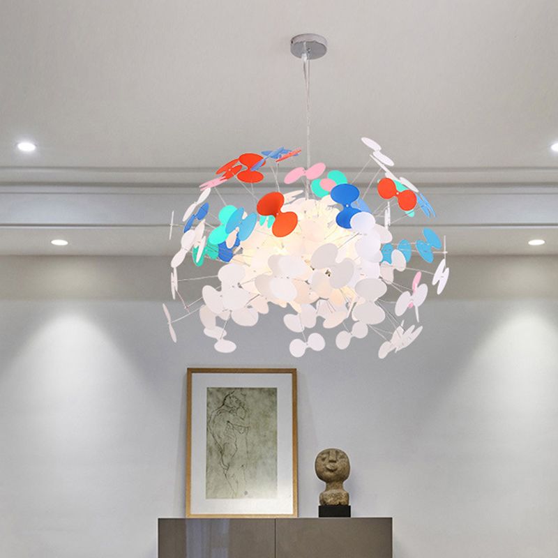 Macaron Stylish Cluster Butterfly Pendant Iron 8 Bulbs Living Room Suspension Lighting in White-Red-Blue