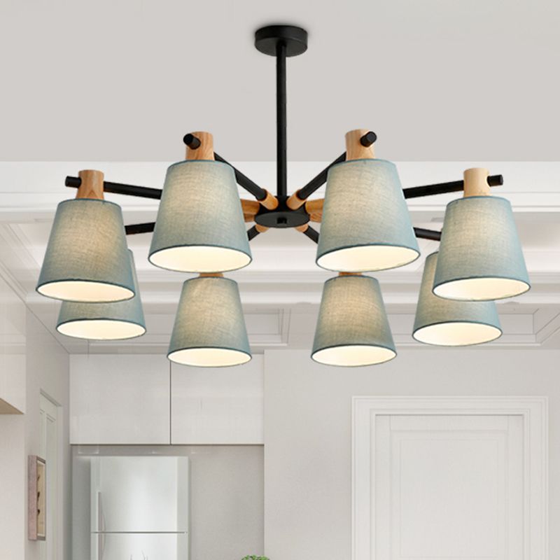 Cone Fabric Lampshade Chandelier Light Wooden Modern Simplicity Hanging Light for Dining Room Bedroom