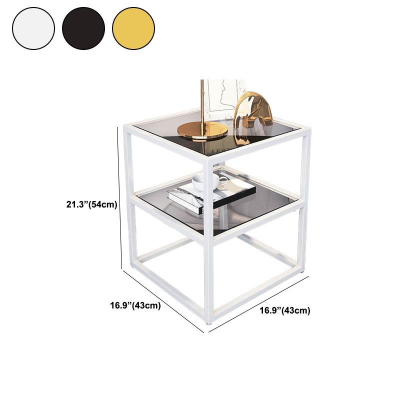 Industrial Open Storage Bed Nightstand Glass and Iron Night Table with Shelves