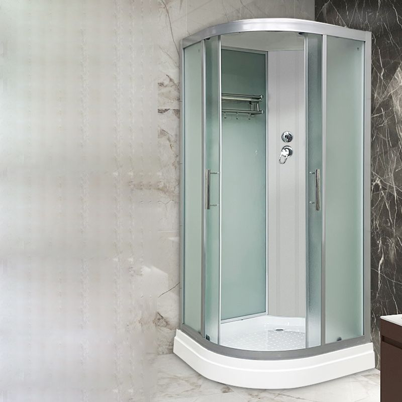 Double Sliding Rounded Shower Stall Frosted Tempered Glass Shower Kit