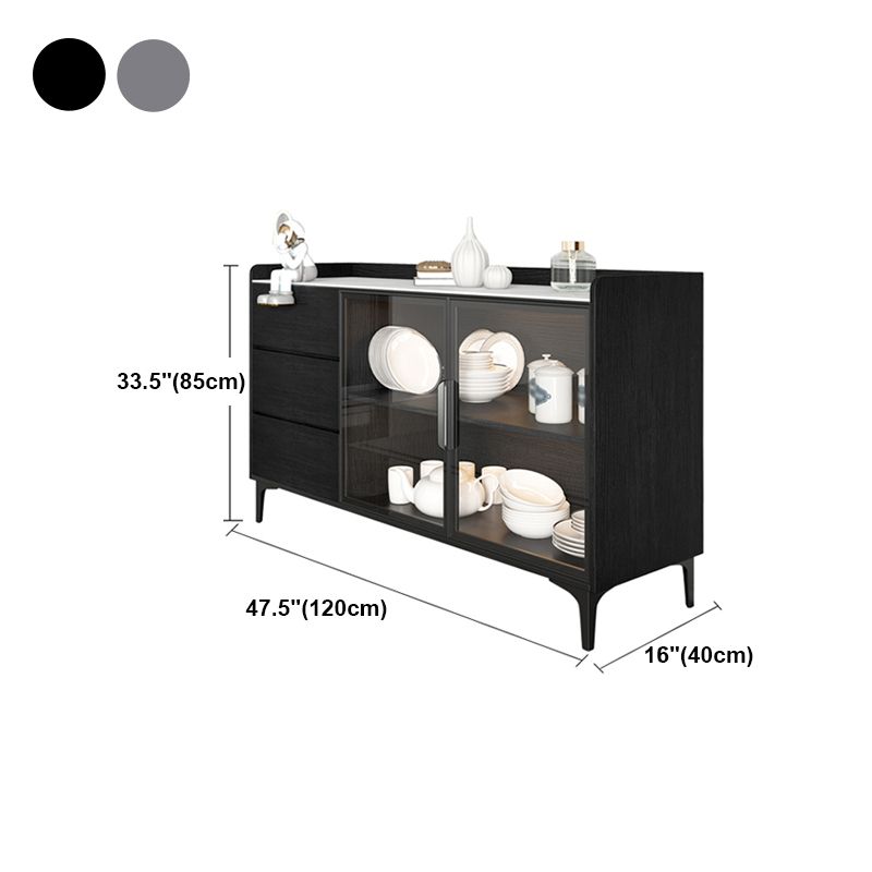 Stone Top Dining Room Sideboard Cabinet Modern Credenza with Drawer and Glass Door