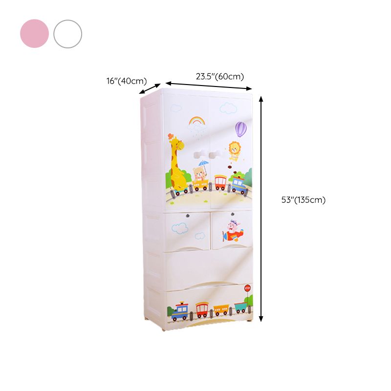 White Plastic Hanging Clothes Rack Glossy Closet with Lower Storage Drawers