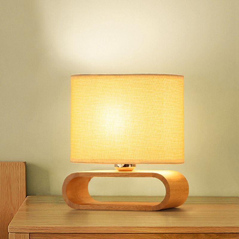 Simplicity Shaded Table Lamp Fabric 1-Light Bedroom Night Light with Wooden Base