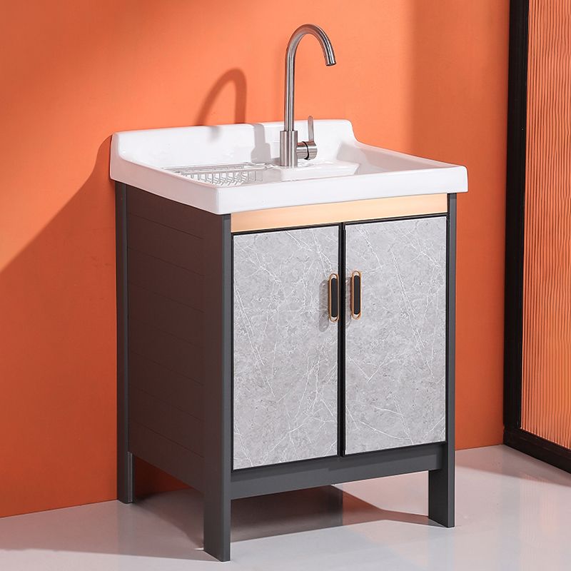 2 Doors Bathroom Vanity Freestanding Grey Rectangular Single Sink Metal Frame Bath Vanity