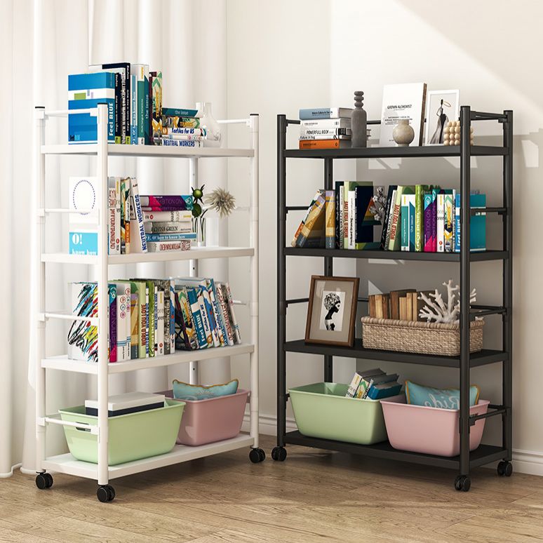 Industrial Steel Etagere Bookshelf Vertical Open Bookshelf with Caster Wheels