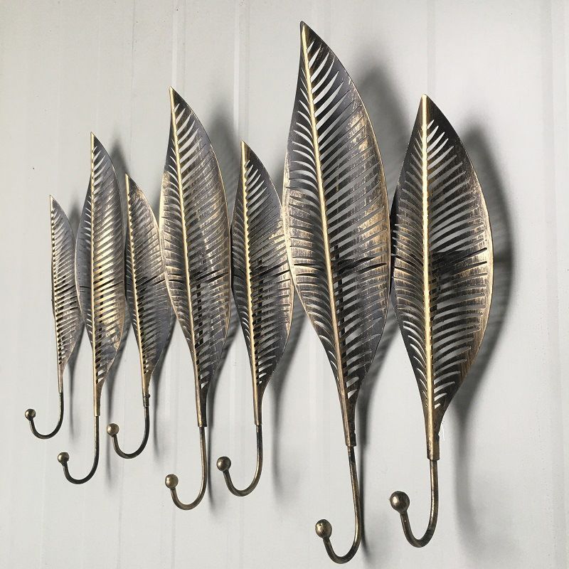 Metal Hall Stand Leaves Shape Wall-Mounted with Hooks Industrial Coat Rack