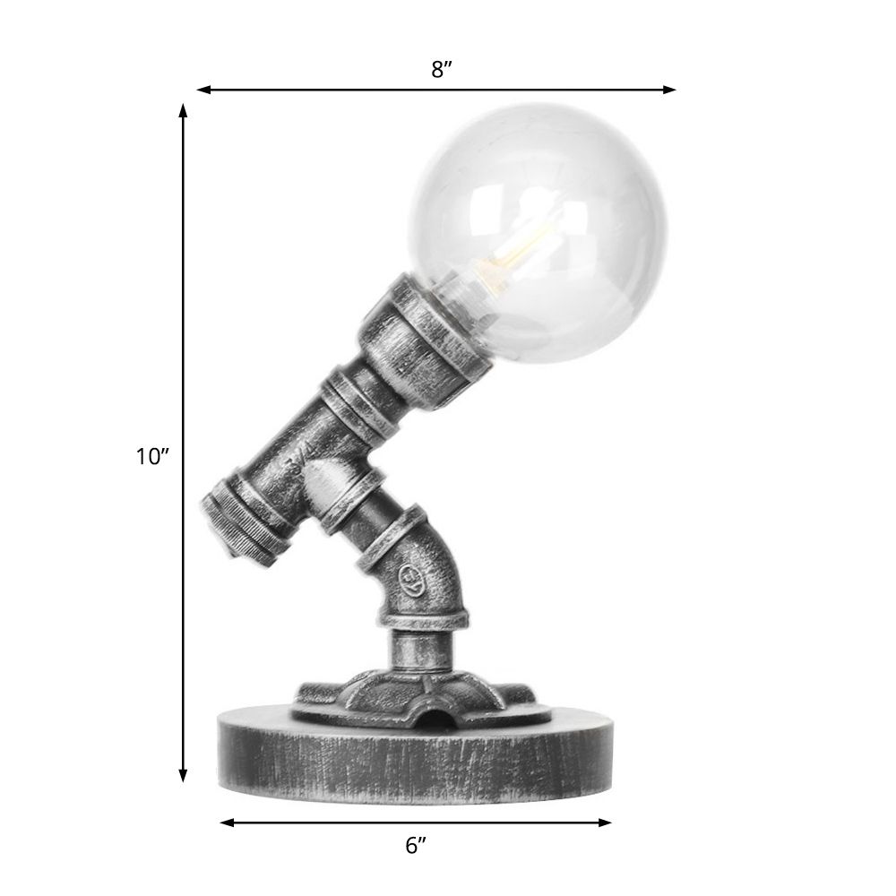 Globe Clear/Amber Glass Task Lighting Industrial Single Bulb Living Room Desk Lamp in Antique Silver