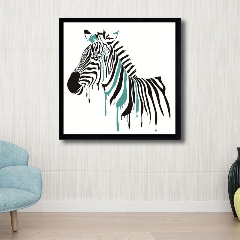 Zebra Canvas Wall Art Contemporary Decorative Sitting Room Painting in Multicolored