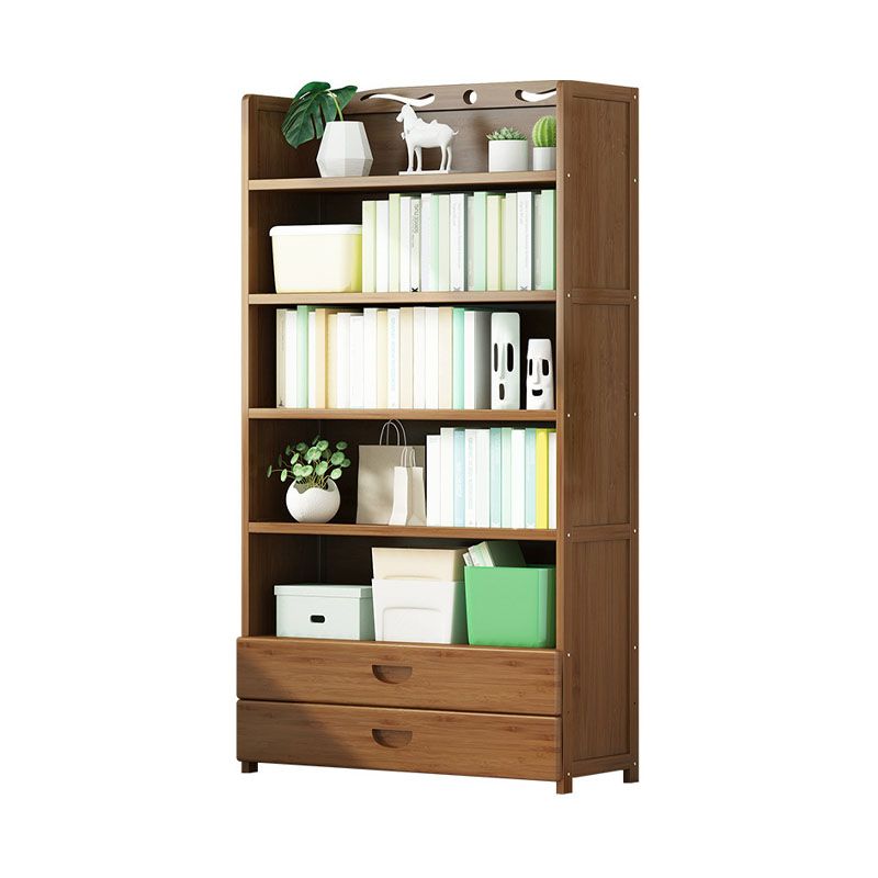 Modern Bamboo Shelf Bookcase Brown Closed Back Book Shelf for Study Room