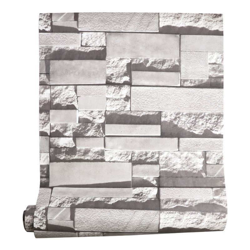 PVC Unpasted Wallpaper Roll Industrial Brick and Rock Print Wall Art for Dining Room