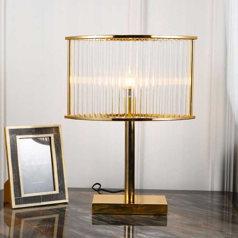 Tube Clear Crystal Table Light Modernist 1 Bulb Gold Small Desk Lamp with Rectangle Metal Pedestal