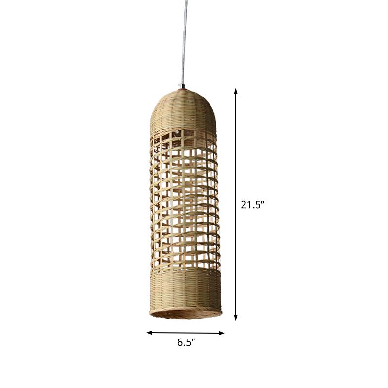 Lampada asiatica 1 cilindro a cilindro a sospensione BEIGLE LIGHIO CON IMMAGGIO DI BAMBOO