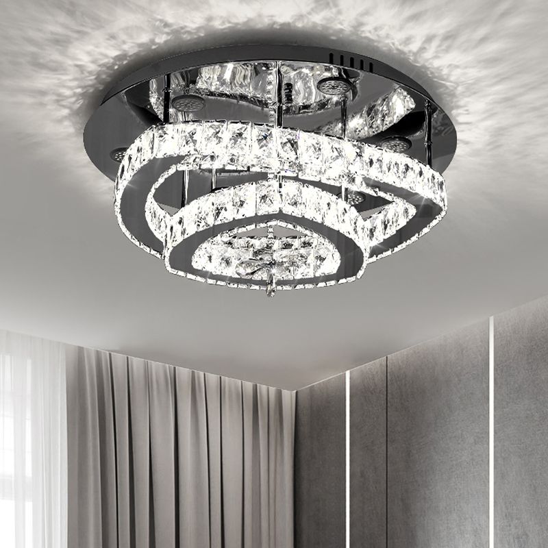 Minimalism Flushmount Lighting Chrome Geometric Ceiling Flush with Crystal Rectangle Shade