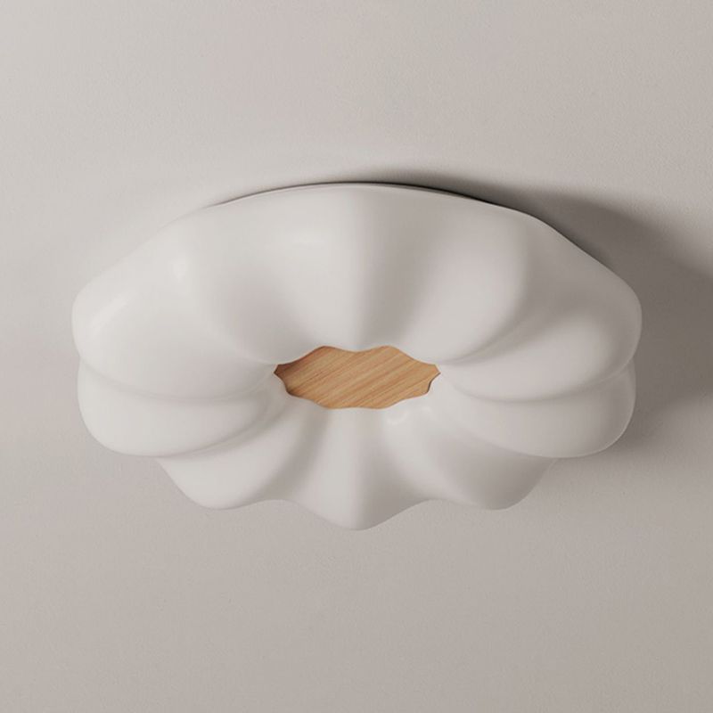 Modernism Pumpkin Shaped Ceiling Mounted Fixture with Wood for Bedroom