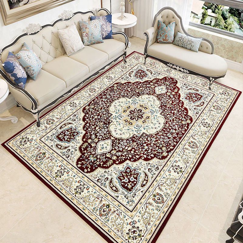 Olden Medallion Pattern Carpet Polyester Area Rug Stain Resistant Indoor Carpet for Living Room