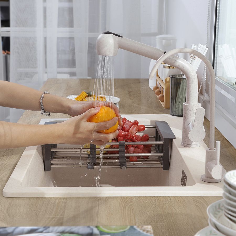 White Quartz Kitchen Sink Single Bowl Sink with Basket Strainer