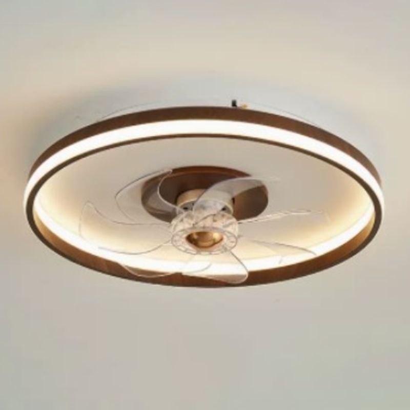 Iron and Wood Ceiling Fan Round LED Contemporary Fan Light Fixture