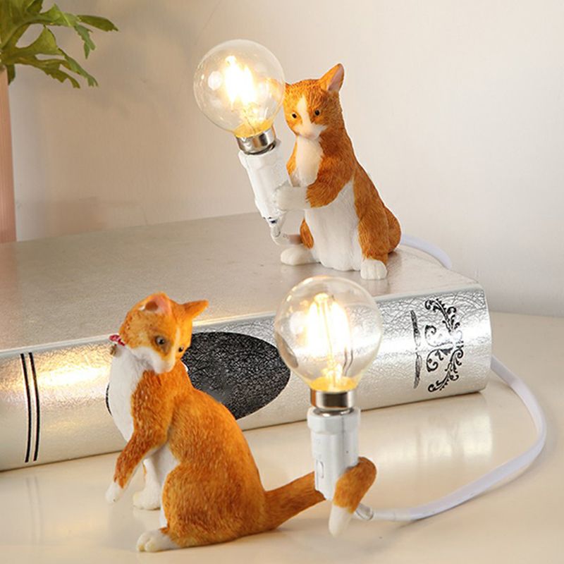 Kitten Night Table Light Decorative Resin 1 Bulb Childrens Bedroom Nightstand Lamp