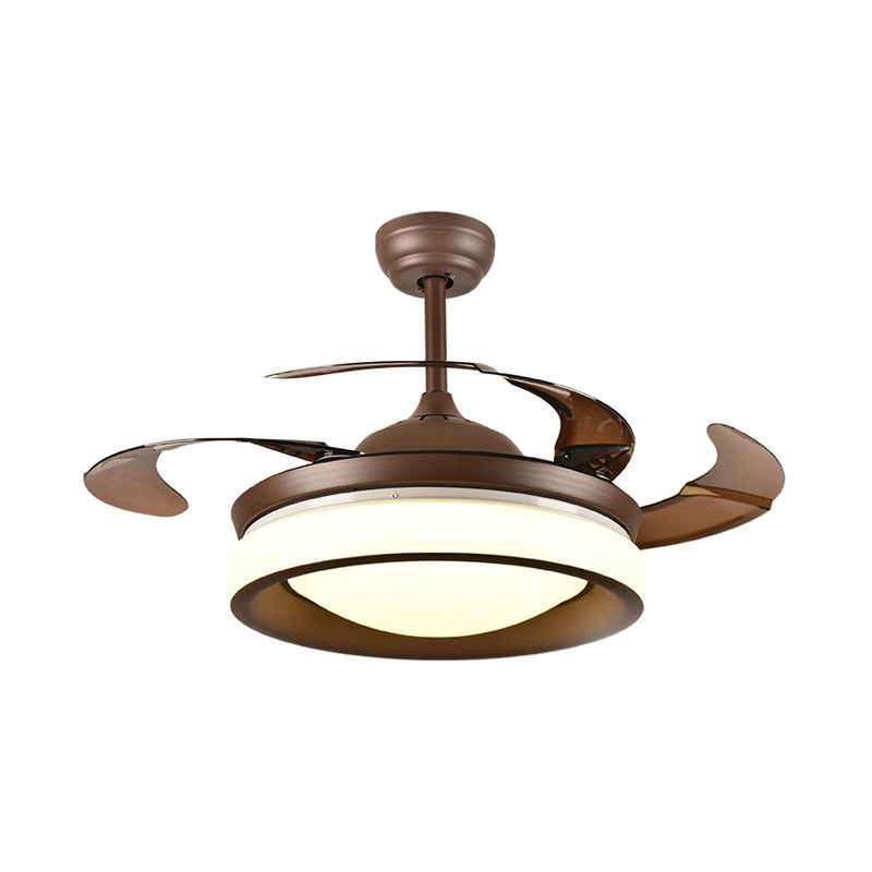 Coffee Round Hanging Fan Lamp Modernism Metal 42" W LED Living Room Semi Flush Light with 4 Brown Blades