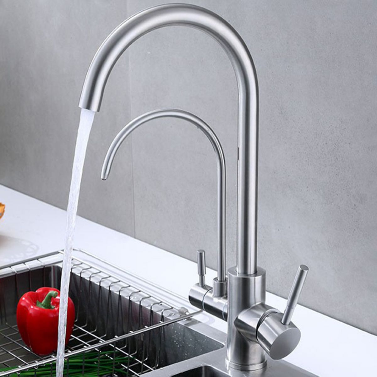 Modern Spray Kitchen Faucet Stainless Steel Swivel Spout with Water Dispenser Sink Faucet