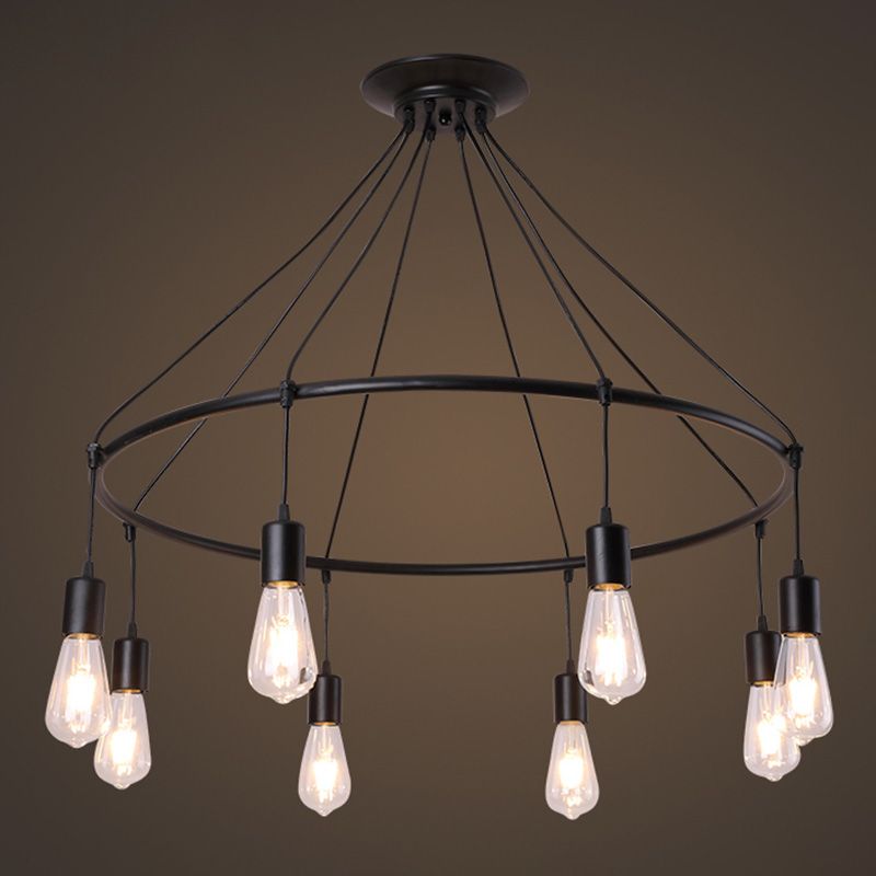 Metal Chandelier Light Fixture Industrial Black Circle Restaurant Pendant Light Fixture