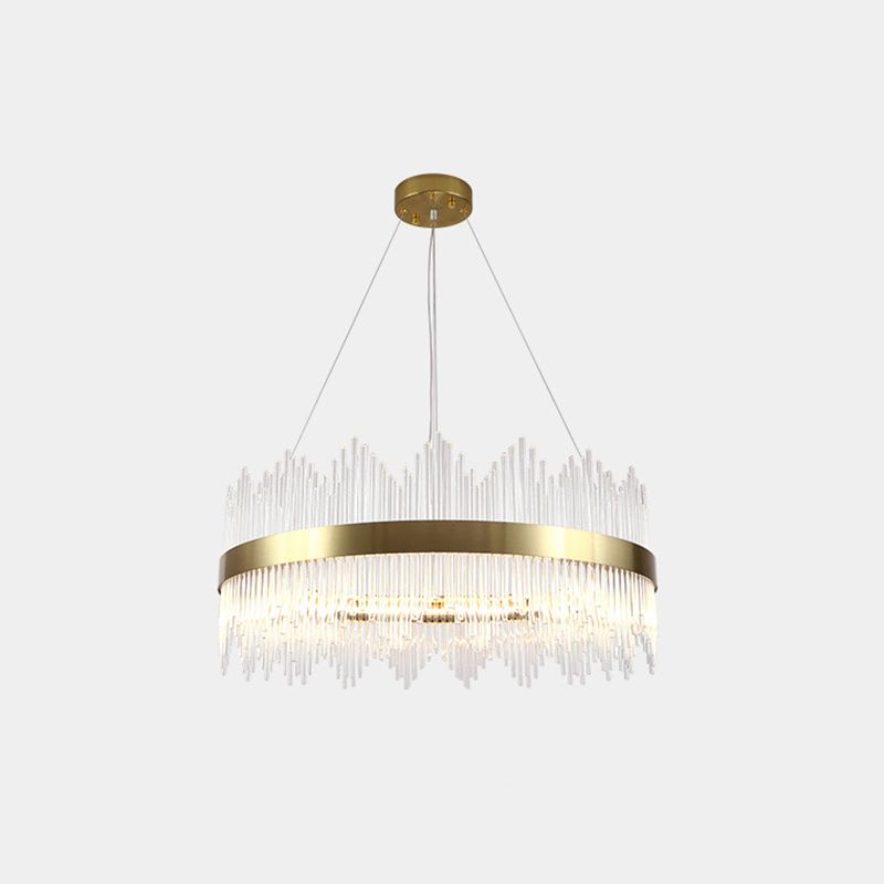 Cercle de tige de cristal Light Suspension Light Artistic Gold Chandelier Lumière en or pour le salon