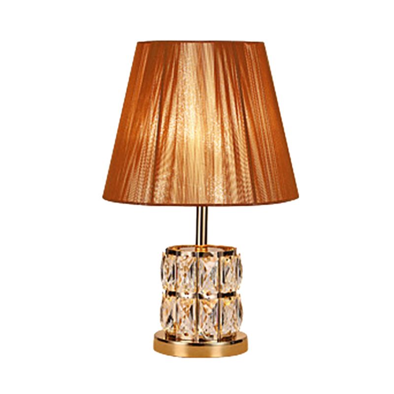 Modernism Column Fabric Desk Light Hand-Cut Crystal 1 Head Night Table Lamp in Gold