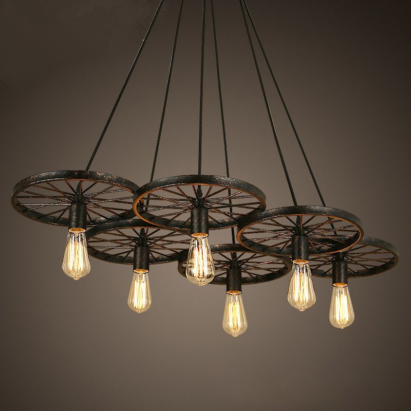 Industrial Wagon Wheel Cluster Pendant Light Metal Multi Light Pendant for Living Room