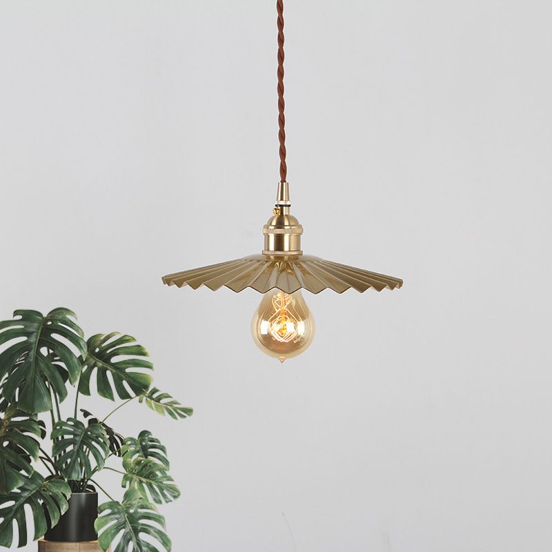 1 Bulb Ceiling Pendant Rustic Radial Wave Metallic Suspension Lighting in Brass for Dining Room