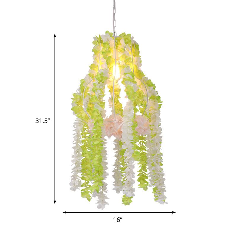 Green Urn Suspension Light Industrial 1 Head Restaurant Pendant Light with Plant Decoration