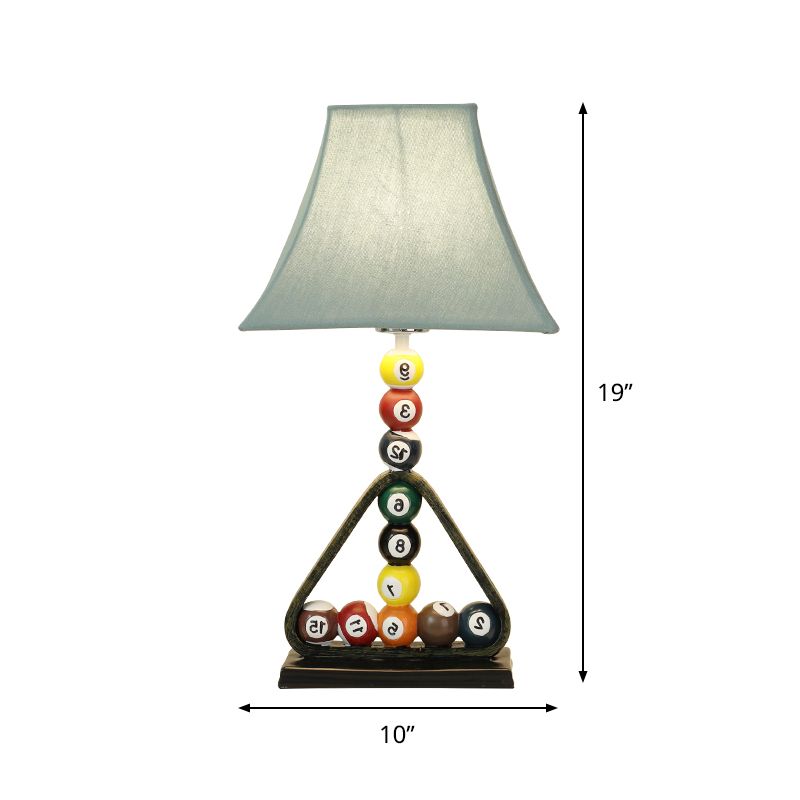 Blue Flared Study Lighting Kids 1-Light Fabric Reading Book Light with Billiard Ball Decor