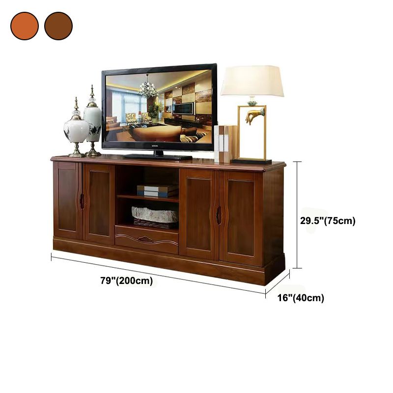 Modern TV Stand Rubber Wood Open Storage TV Console with Drawers and Doors