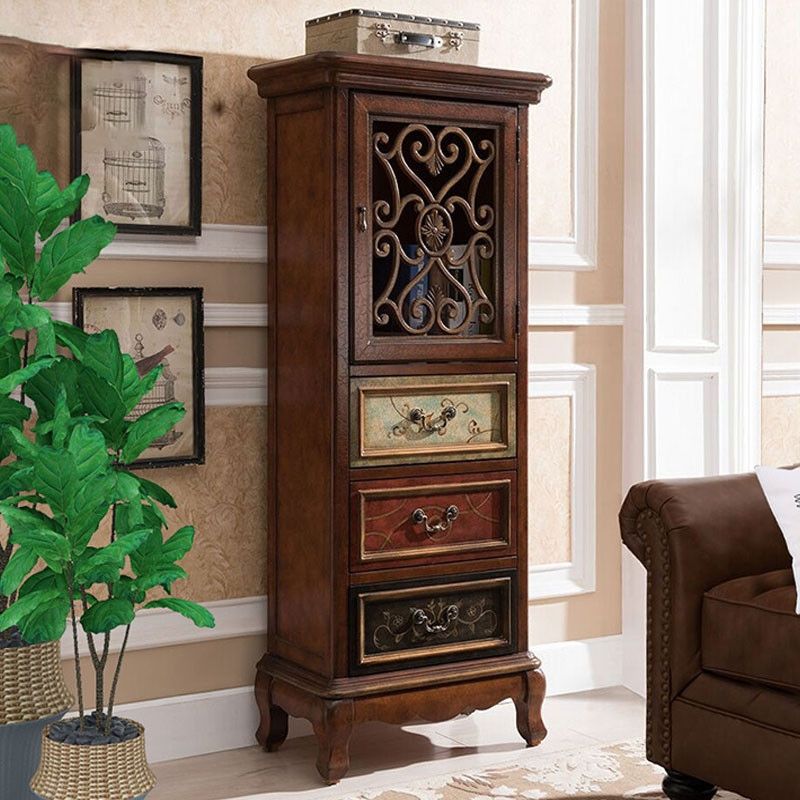 Industrial Cabriole Legs Accent Cabinet Solid Wood Storage Cabinet with Drawer