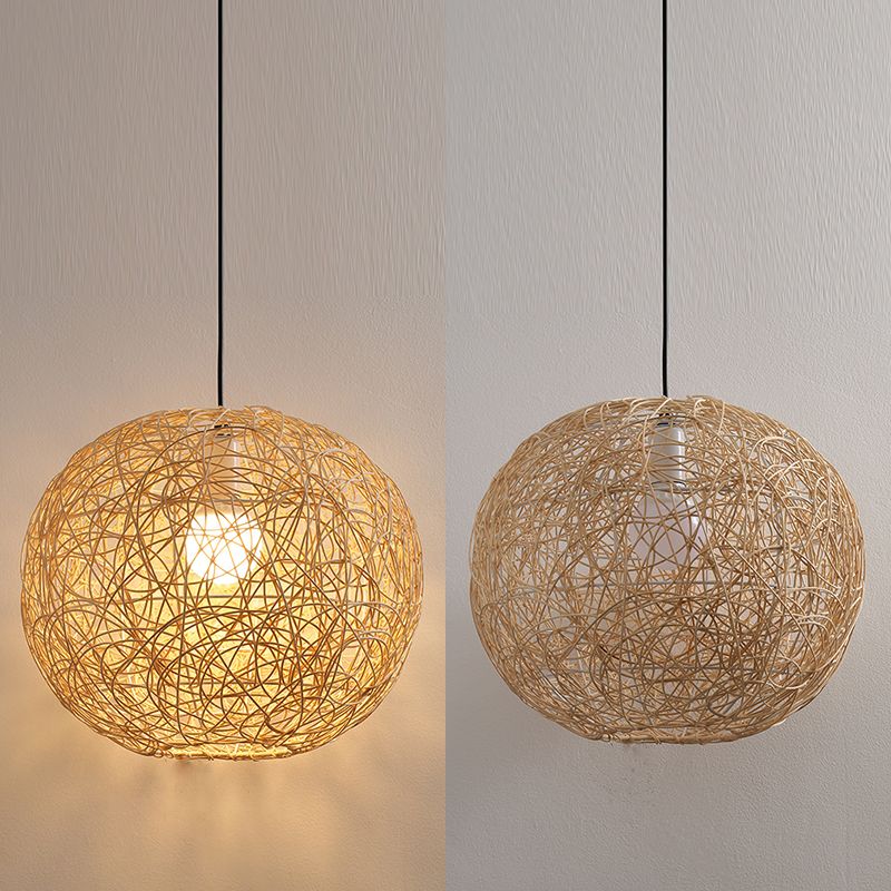 1 Light Style moderne Sphérique Bamboo Pendant Light Light Rural suspendu lampe pour le salon