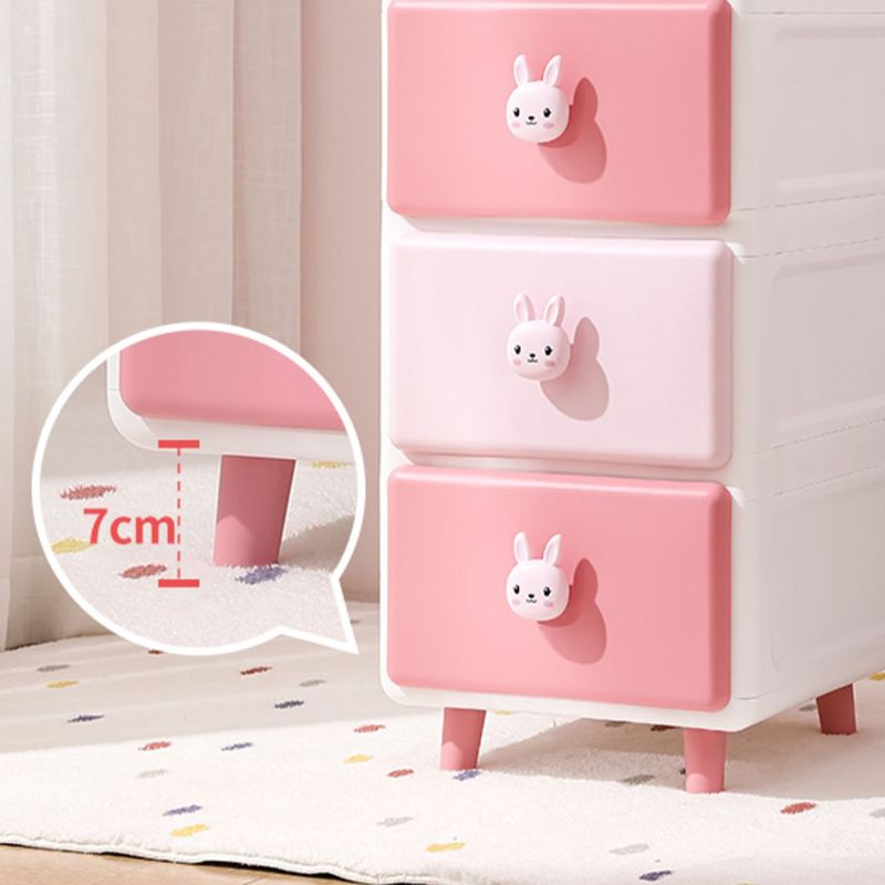 Northern European Vertical Kids Nightstand Pink/Brown Plastic Nursery Dresser for Home