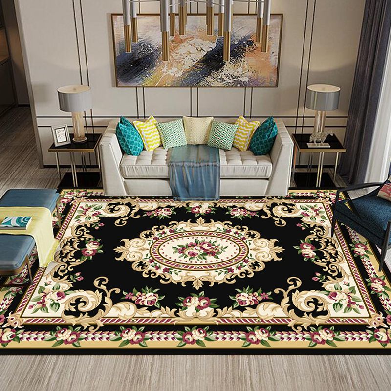 Multi-Colored Flower Print Rug Synthetics Antique Indoor Rug Non-Slip Backing Easy Care Area Carpet for Parlor